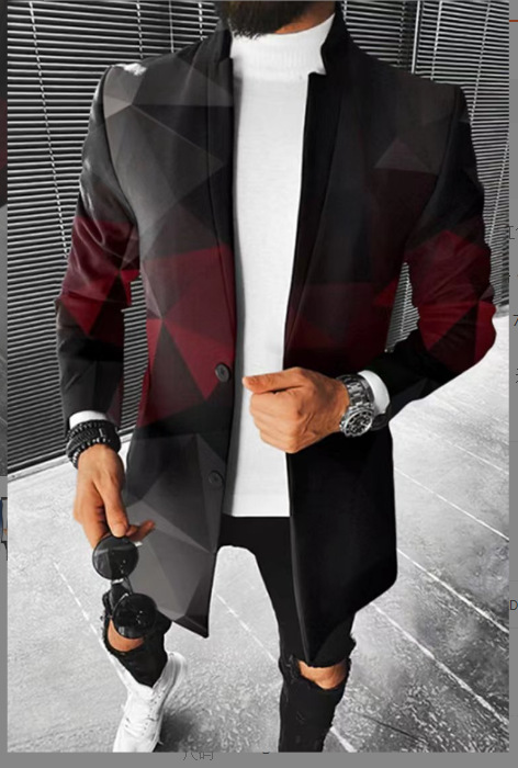 Comercio exterior transfronterizo 2023 Otoño e Invierno nuevos hombres digital impreso a cuadros soporte collar medio de longitud capa casual al por mayor