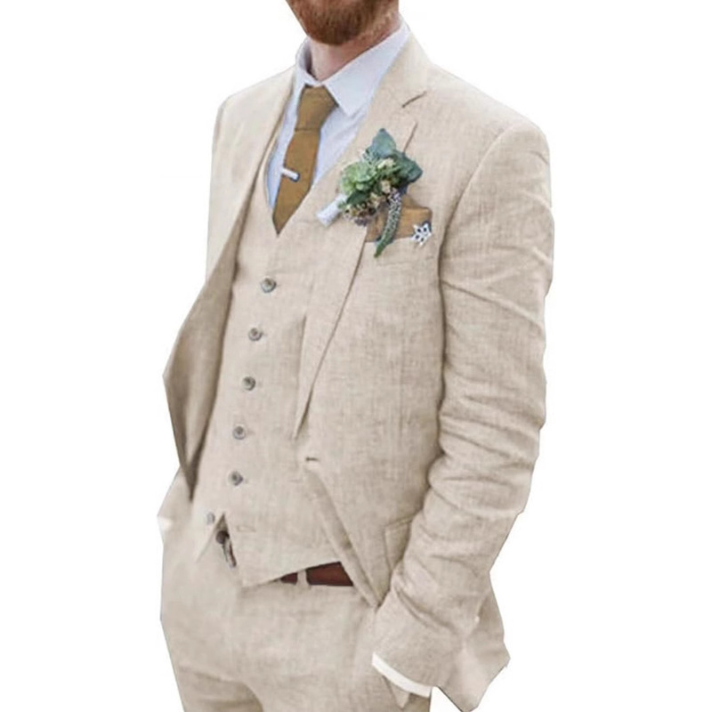 In-Stock Cross-Border Foreign Trade Summer Linen Men's Three-Piece Suit Beach Wedding Groom Slim-Fit Suit Amazon In-Stock Cross-Border Foreign Trade Summer Linen Men's Three-Piece Suit Beach Wedding Groom Slim-Fit Suit Amazon