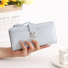 霍珀新款女长款钱包日韩小清新纯色爱心拉链搭扣手拿包多卡位折叠