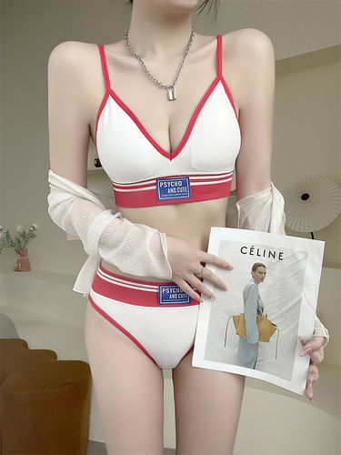 6722# Sexy European and American Strapless Vest Triangle Panties Letter Marking Splicing Ribbed Color Matching Three-Point Underwear 