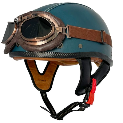 helmet small helmet body, Motosiklet kaskı (dəbilqə) - blue-flat-leather-helmet-copper-mirror-m