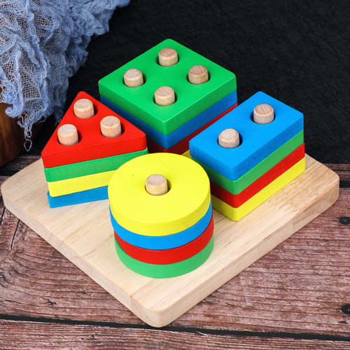 Montessori Early Education Geometric Column Toy for Baby, Cognitive Building Blocks, Shape Matching, Summer Gift for Kids