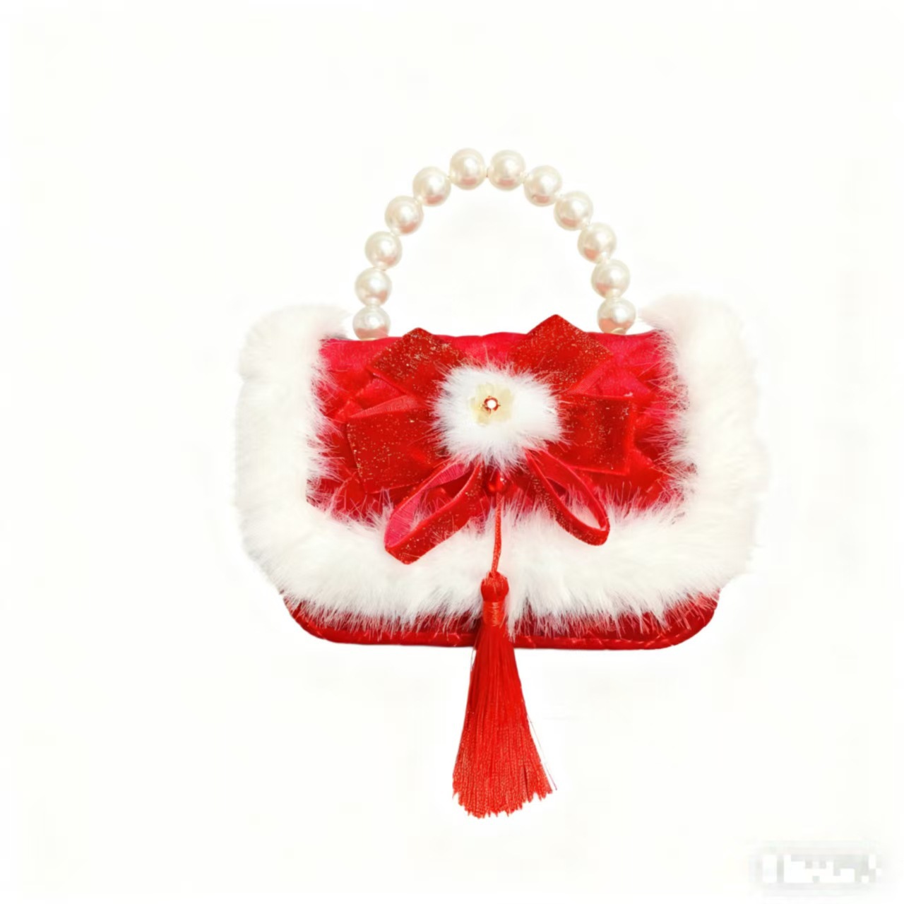 Gran bolso portátil de perla roja, cadena de arco, bolso cuadrado, bolso de Año Nuevo para chicas, bolso de Año Nuevo, viento fragante