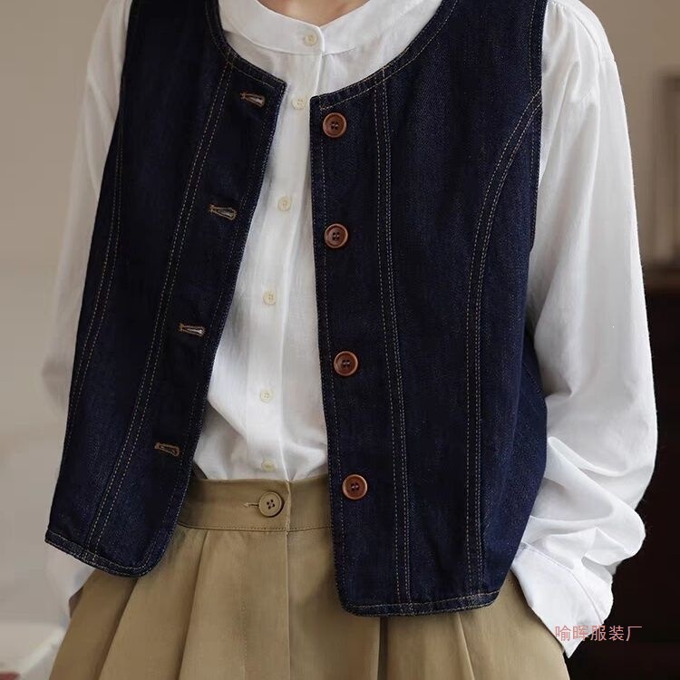 Japanese Retro Denim Vest New Korean Style 2026 Spring Vest for Petite Fashion Design Deep Blue Japanese Retro Denim Vest New Korean Style 2026 Spring Vest for Petite Fashion Design Deep Blue