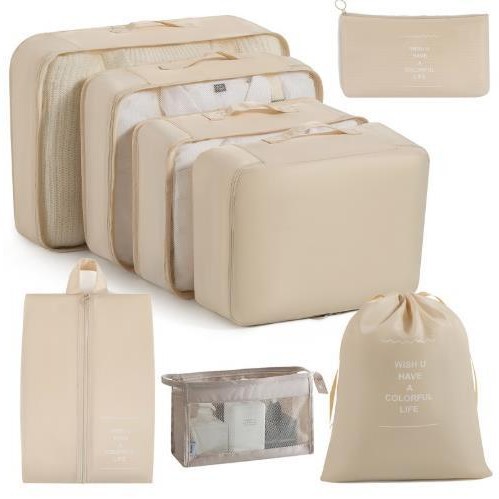 Set de bolsas de viaje de sarga, organizadores de ropa 6–8 piezas para maleta.