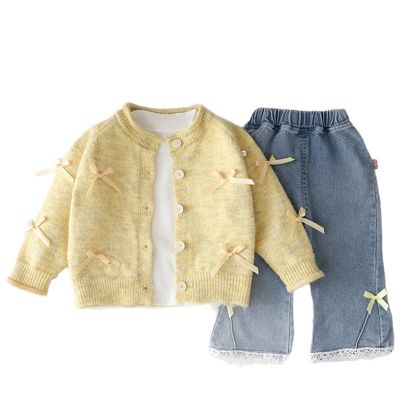 2026 nuevo estilo extranjero bebé femenino primavera / otoño moda cardigan suéter de tres piezas