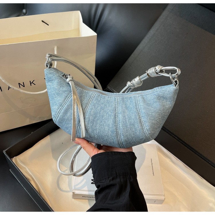 Denim for women's 2024 new fashionable casual shoulder niche trend, super hot crossbody bag, cowhide bag_senzul.com