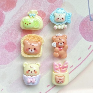 Mini Bear Food Toy Cartoon Resin Accessories Chef Bear Bread Decoration Hairpin Mobile Phone Case Nail Art Material Pack