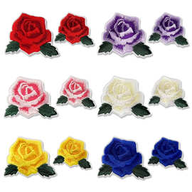 新款玫瑰花朵刺绣布贴彩色玫瑰花补丁贴跨境专供刺绣贴片服装辅料