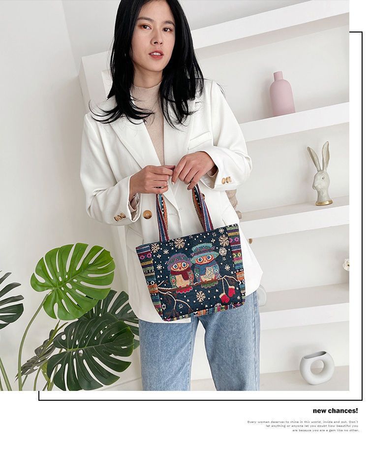 195g Weight Polyester Lining Material Zipper Closure Type Double Handle Strap Type Shoulder Bag, Handbag Bags Type Women's Small Canvas Animal Vintage Style Ethnic Style Square Zipper Shoulder Bag Handbag