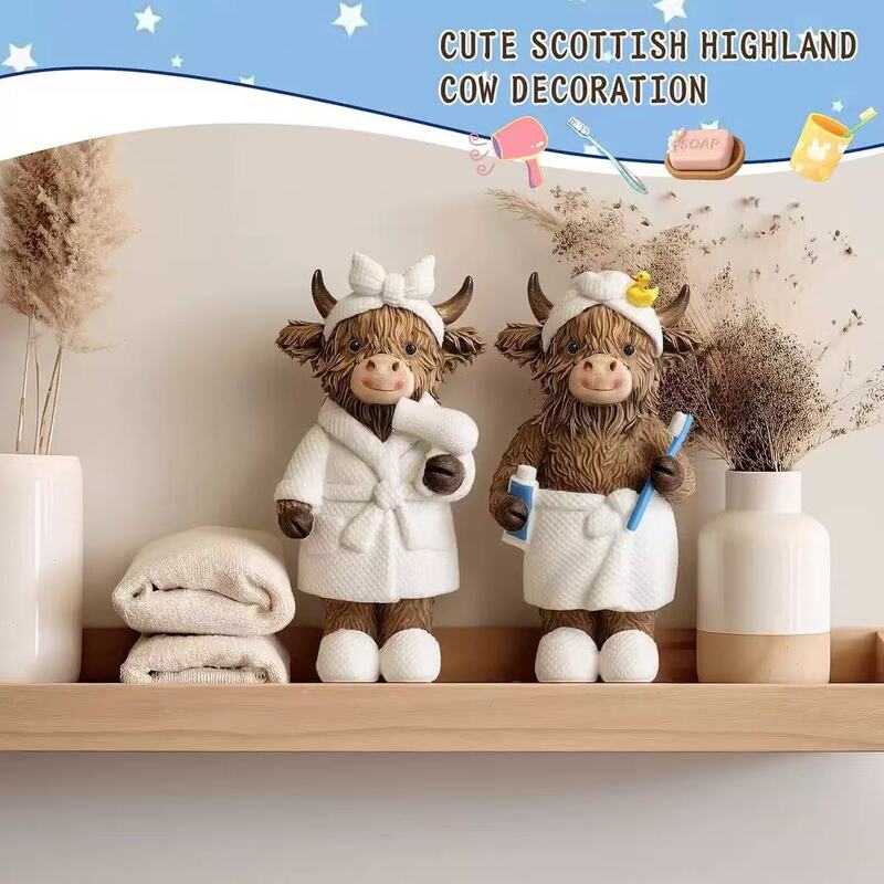 Cross-Border New Product Cute Highland Cow Bathroom Resin Ornaments Creative Home Decorations for Couples Cream-Style Gifts
