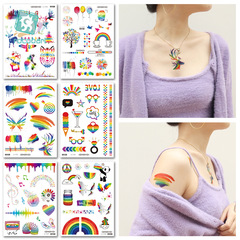 瑞卡龍新款跨境防水彩虹貼紙迷彩聚會派對自豪日紋身貼tattoo