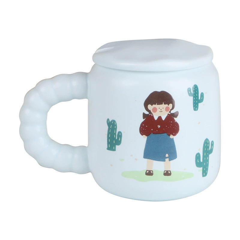 Cute girl Creative High -value Ceramic Cup Bringing a spoon of Mark Cup Office Coffee Cup Couple Cup Cup Cup wholesale