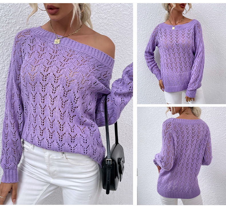 hollow bat sleeve off-shoulder sweater nihaostyles clothing wholesale NSMMY83345