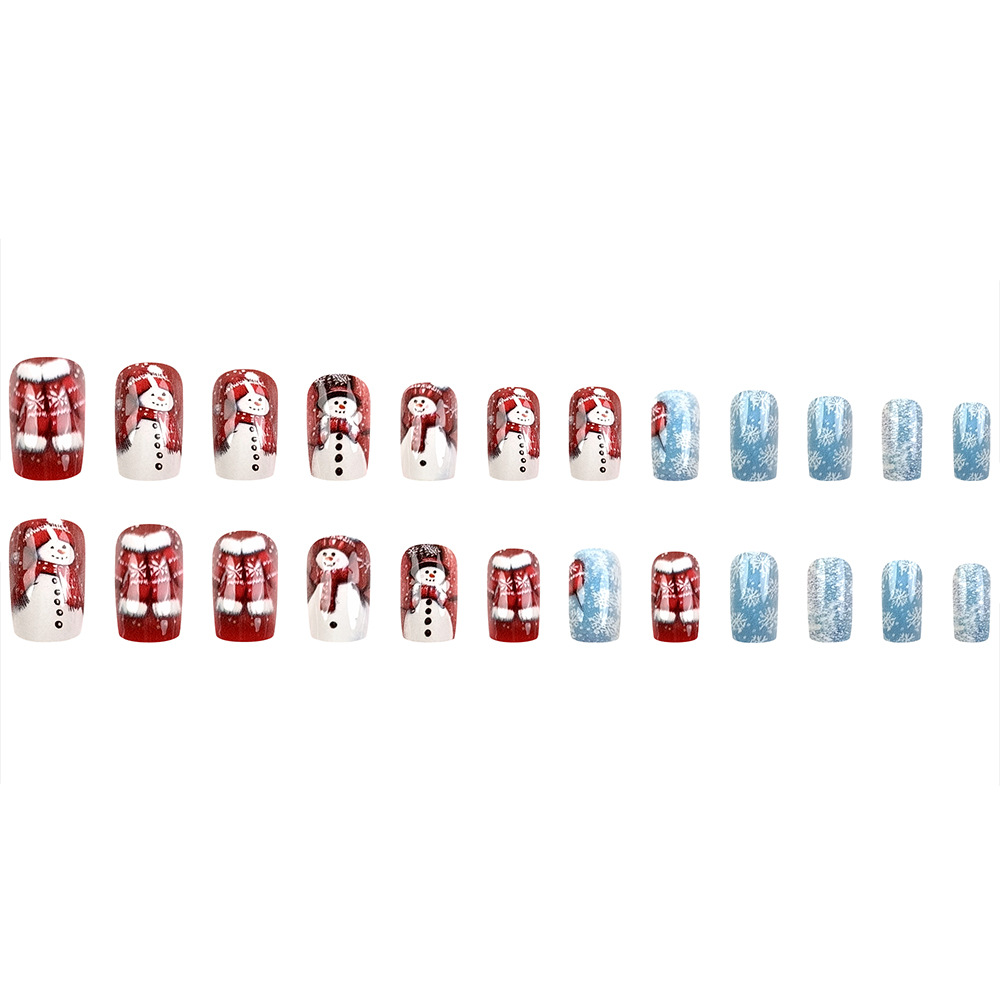 Nuevo comercio exterior Navidad en relieve para vestir uñas, muñeco de nieve, copo de nieve, viento festivo, 24 piezas de uñas empacadas, parches de uñas terminados