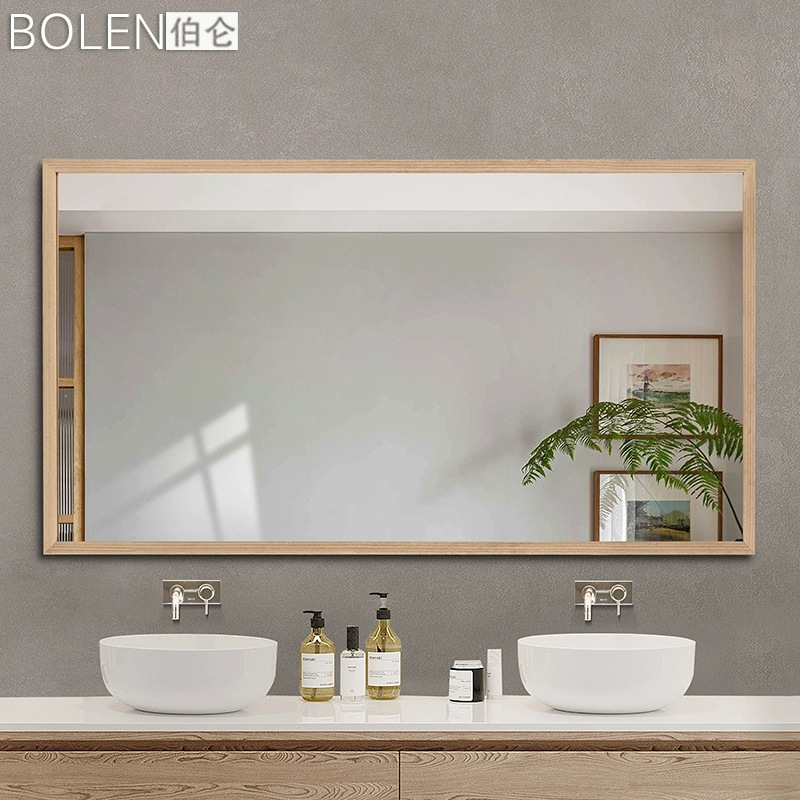 Bolen Custom Wall-Mounted Square Solid Wood Frame Bathroom Bathroom Mirror Toilet Toilet Vanity Mirror Trade