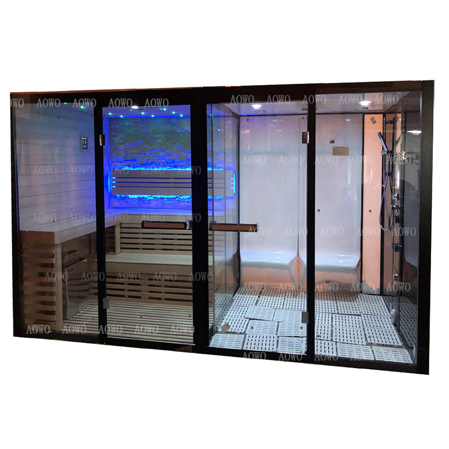 Ducha de vapor acrílico sala de sauna sala de infrarrojos lejanos doble uso lámpara de color integral separación de sala de vapor seco para el hogar