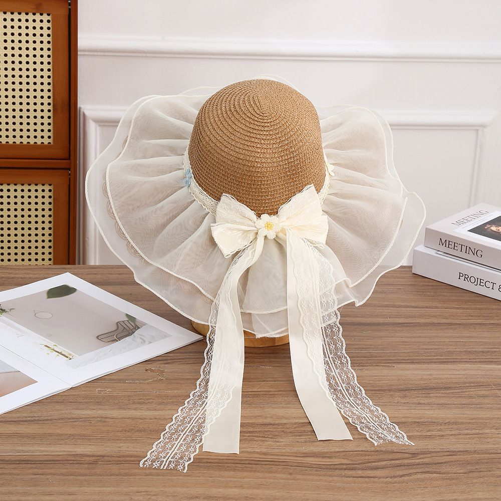 Sombrero de paja con lazo – estilo veraniego, ala ancha, para playa o vacaciones al aire libre