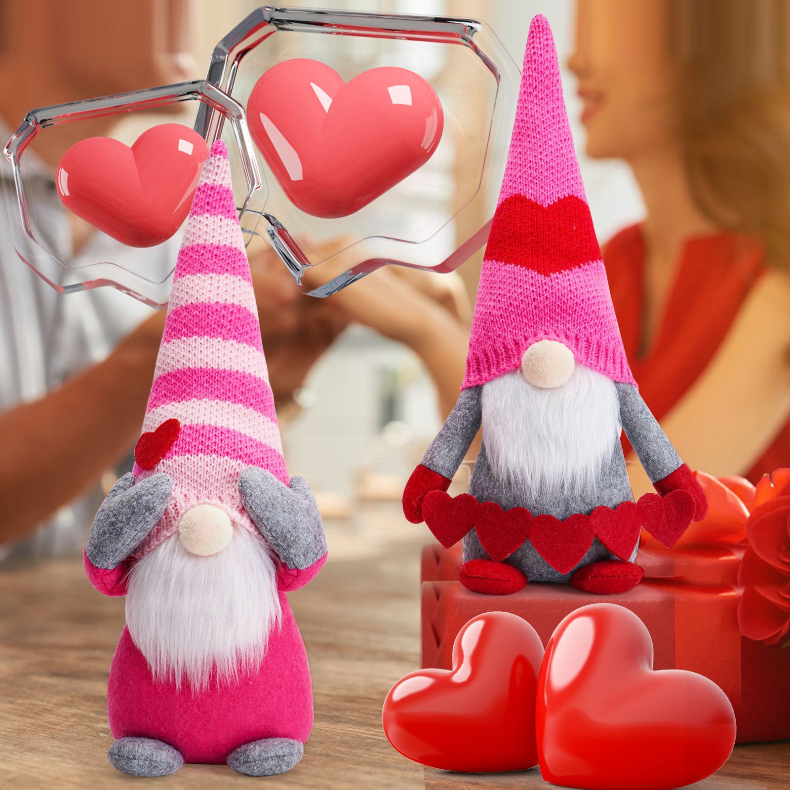 Día de San Valentín transfronterizo rosa sin cara muñeca gorra de punto enano rayas Rudolph amor creativo decoración