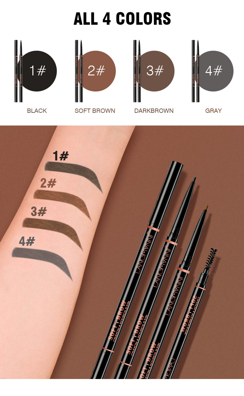 Langmanni dual-head rotatable eyebrow pencil, 1.5mm fine wild eyebrow pencil with eyebrow brush for easy coloring undefined