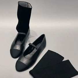 【migua】小香风芭蕾舞玛丽珍袜子鞋一字带袜套拼色女浅口单鞋