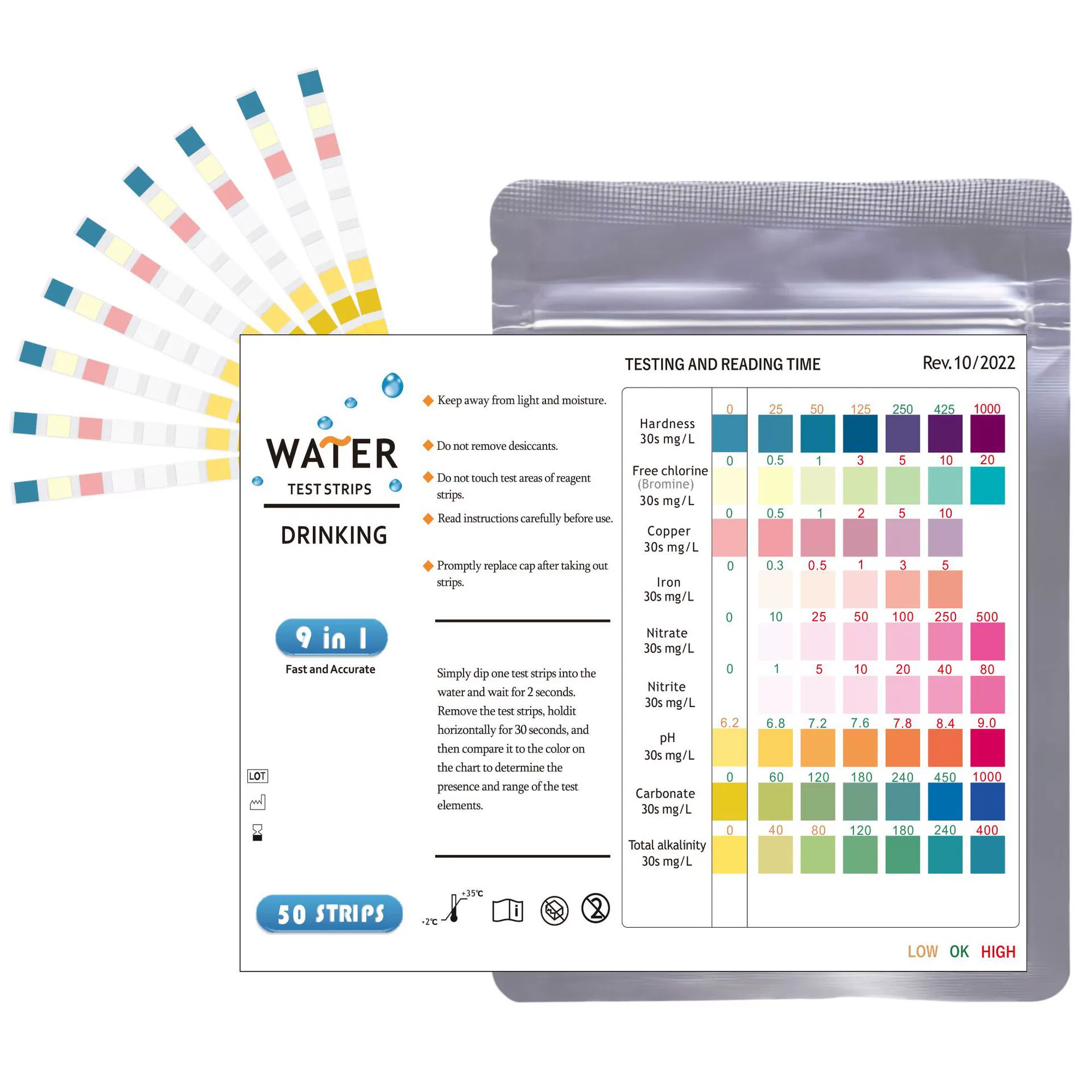 Внешняя торговля горячей водой тест-полоски 9 предметов в фольговых пакетах с несколькими спецификациями