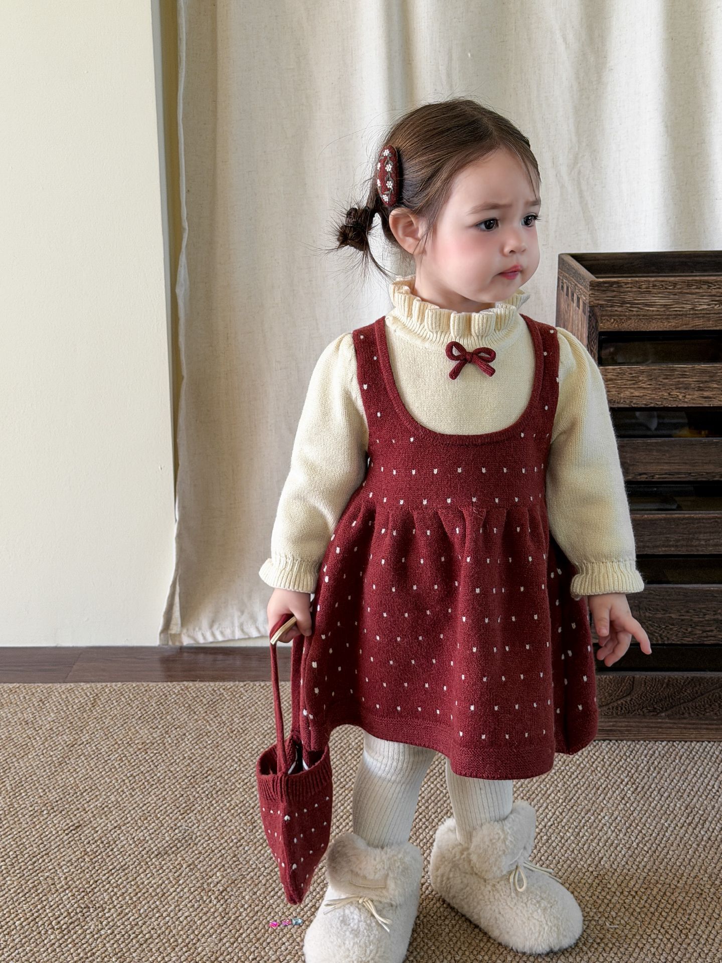 Vestido de Princesa Efecto Dos Piezas para Niñas de Acrílico y Poliéster, Acolchado, Térmico, para Invierno