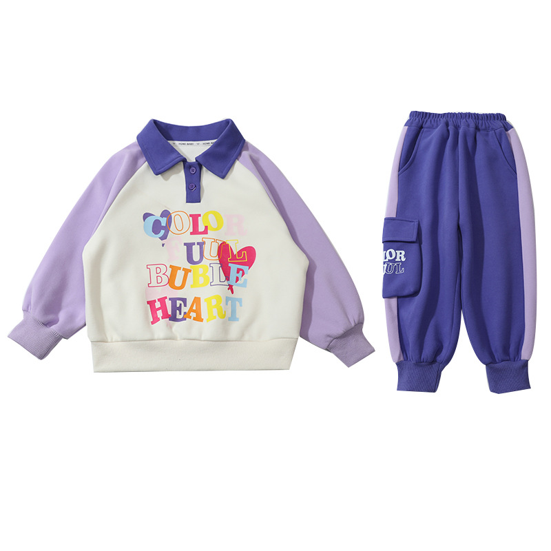 소녀 세트 봄과 가을 2024 새로운 패션 어린 소녀 스포츠 스타일 편지 POLO 중소형 어린이를위한 투피스 세트