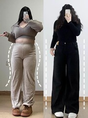梨形身材美式直筒牛仔裤女春季新款大码胖高腰遮胯宽松阔腿长裤