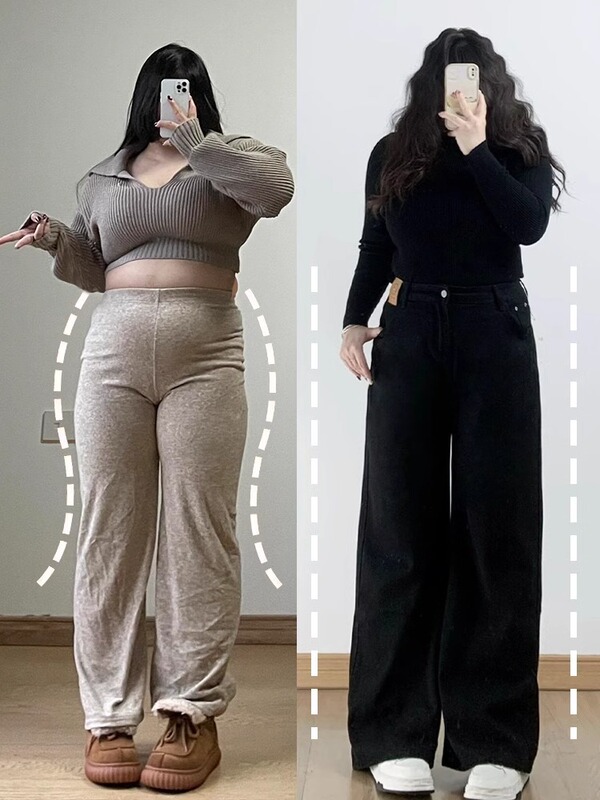 梨形身材美式直筒牛仔裤女春季新款大码胖高腰遮胯宽松阔腿长裤|undefined