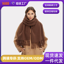 亚马逊爆款纯色咖啡刺毛宽扁流苏围巾外贸秋冬季2025新款围巾披肩