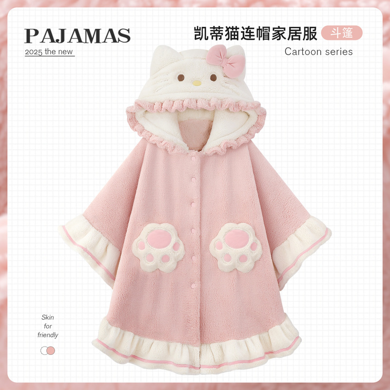 Coral Velvet Bathrobe, Fleece Flannel Autumn and Winter Girls' Cape Pajamas, New Winter Warm Home Clothes for Women Coral Velvet Bathrobe, Fleece Flannel Autumn and Winter Girls' Cape Pajamas, New Winter Warm Home Clothes for Women