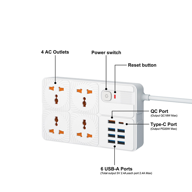 Enchufe de enchufe universal 12 en 1 con enchufe de carga rápida 8USB-C intercambiable