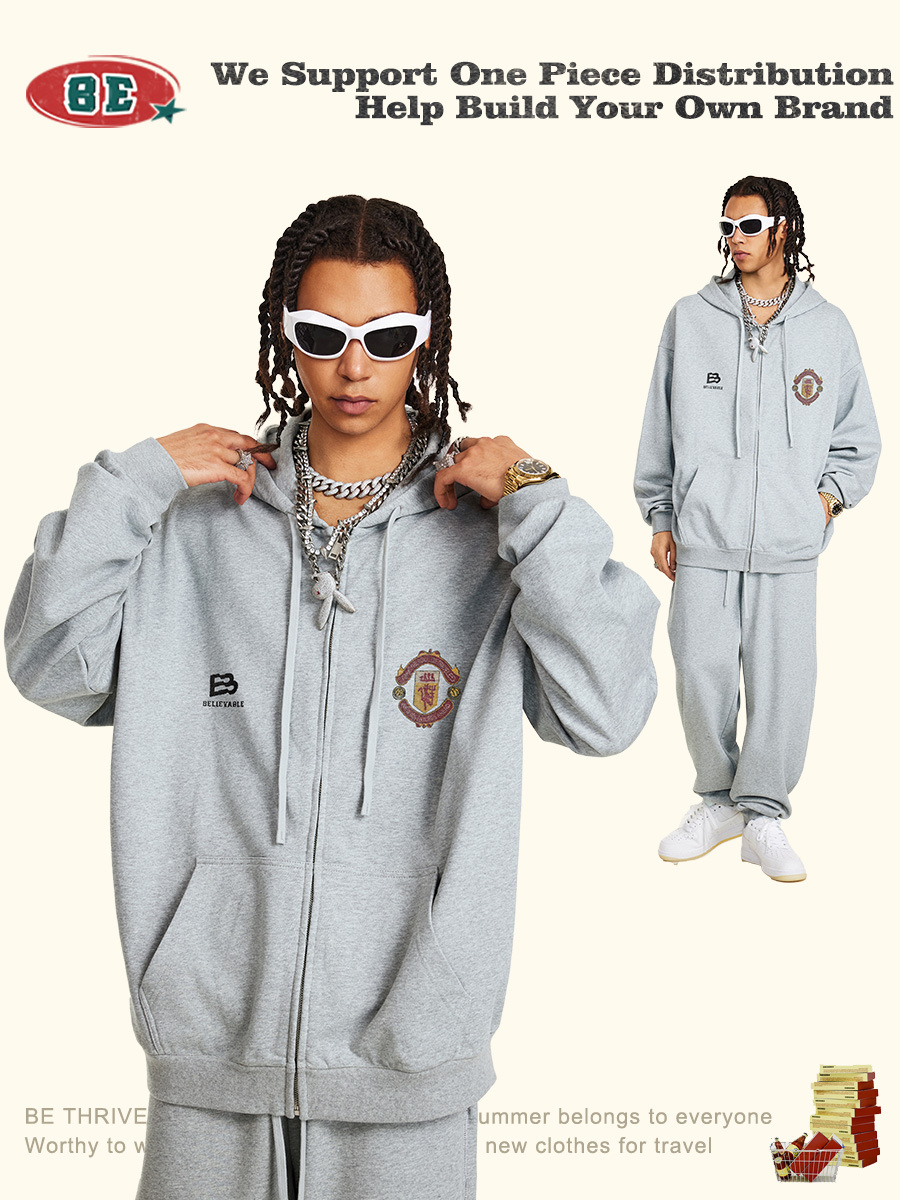 Be Hombres| 2025 otoño invierno pesado 440g cremallera cardigan chaqueta deportiva retro hombre chaqueta con capuz suelta image 3