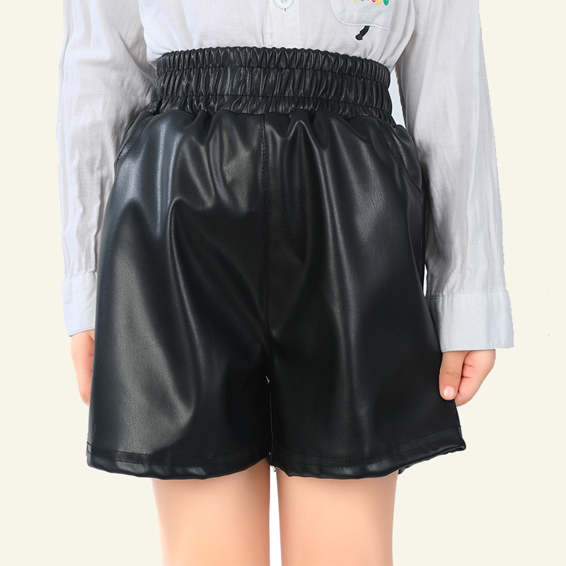 女童皮短裤外穿春秋2025韩版新款女孩时尚洋气pu儿童休闲打底裤冬