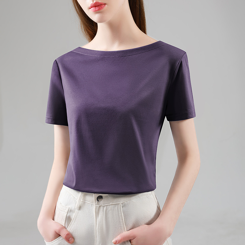 Camiseta de algodón seda de manga corta para mujeres verano 2024 nueva moda de mujer temperamento de hombro camisa de algodón helado camisa de cintura