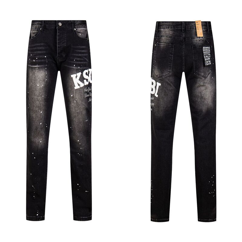 Cross-border trendy new ksubi embroidered high-quality slim-fit vintage street hip-hop denim pants cotton Cross-border trendy new ksubi embroidered high-quality slim-fit vintage street hip-hop denim pants cotton