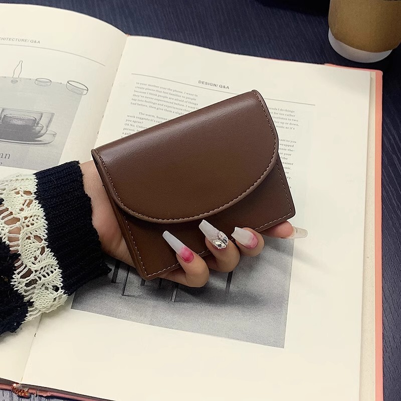 New all-match ins simple portable solid color small card bag multi-function short PU leather texture coin purse wholesale