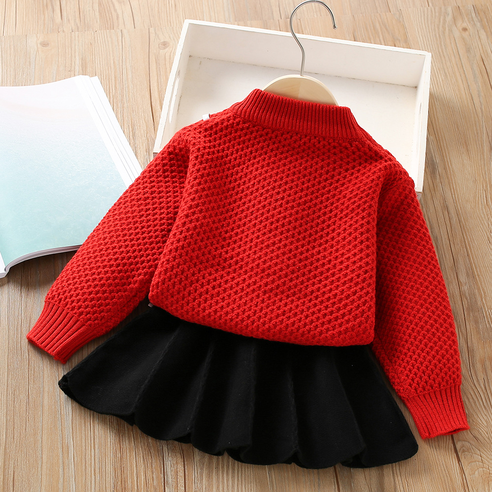 Maglione da ragazza 2023 Autunno/Inverno Nuova moda Ragazza Bambino Mezza gonna a maniche lunghe Principessa Set due pezzi per bambini_voghion.com