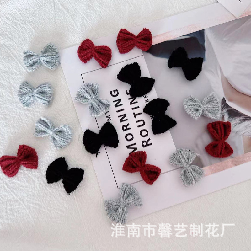 批发毛线蝴蝶结儿童发夹针织迷你蝴蝶结DIY头饰配件女孩刘海边夹