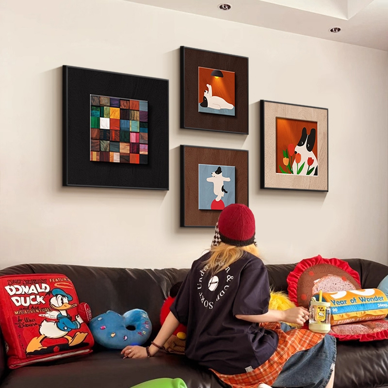 Bauhaus Dopamine Decorative Painting Antique Style Sofa Background Wall Hanging Painting Abstract Style Art Living Room Combination Wholesale