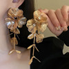 Golden hair accessory for bride, earrings, wedding dress, flowered