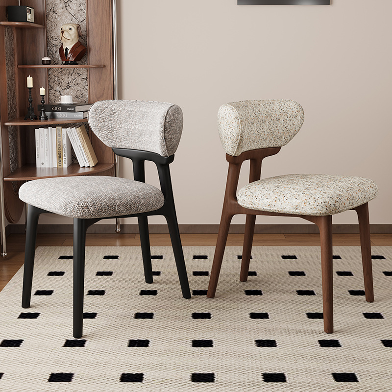 Silla de comedor de madera maciza nórdica, restaurante doméstico, silla trasera de cuero de microfibra, tela de lino y algodón, mesa y silla de comedor de hotel de alta gama