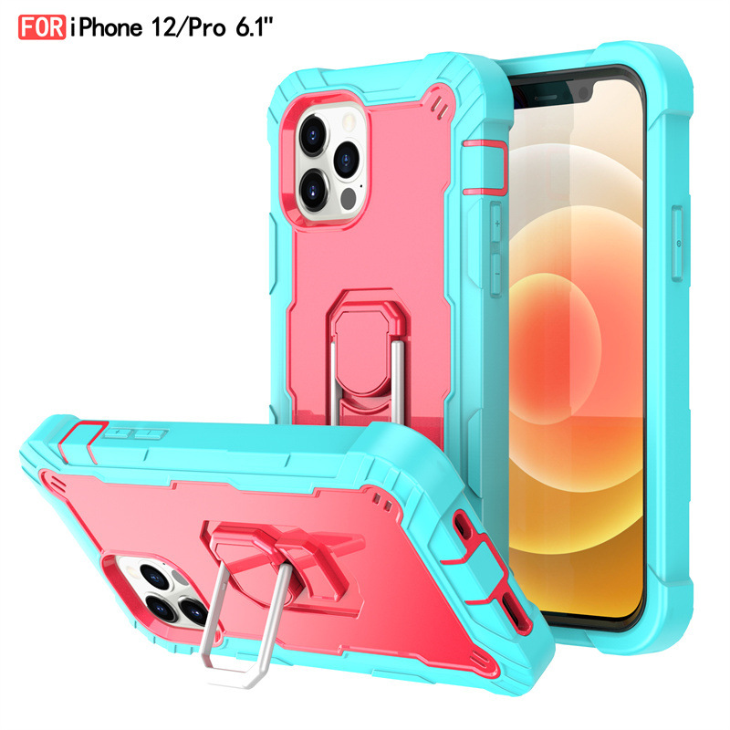 适用iPhone12撞色硅胶PC手环支架防摔手机壳苹果12 Pro Max保护壳