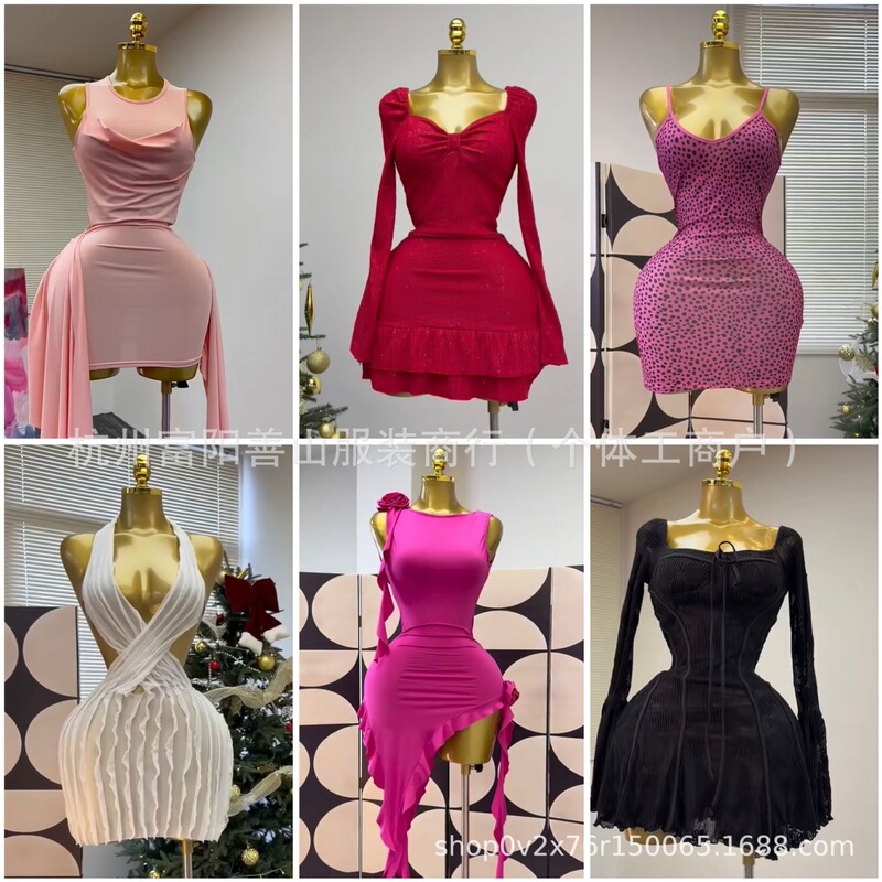 Foreign Trade Cross-Border Shein Women's Dress Street Style Sexy Hot Girl French Style Assorted Short Dresses Factory Direct Shipment