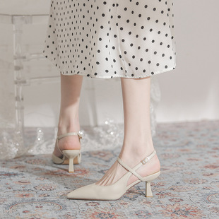 1359-A11 French style retro pointed high heels women's 2022 New stiletto heel single-layer shoes back empty closed toe Roman sandals