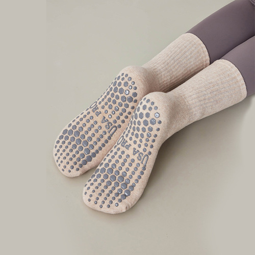 Yoga socks for women, professional non-slip mid-calf sports socks, summer indoor Pilates fitness floor socks, long cotton socks