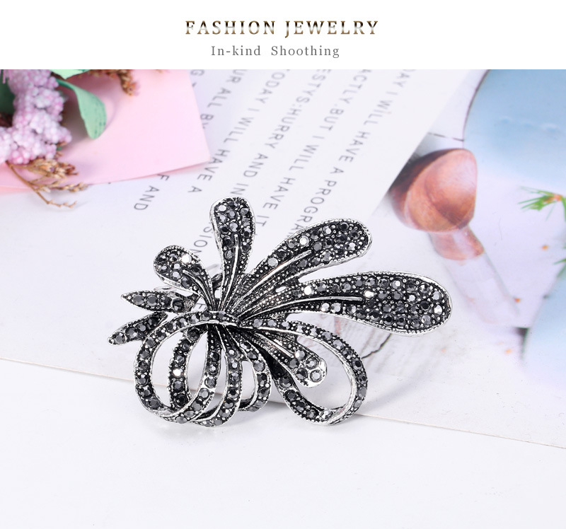 Fashion Black Antique Silver Full Diamond Brooch Wholesale display picture 2