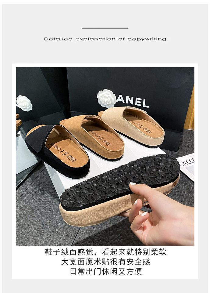 Dép sandal nữ quai ngang bản rộng mũi tròn đế bằng gấp gọn đi ngoài trời mùa hè — Màu Kaki, Màu mơ, Màu đen chi tiết 5