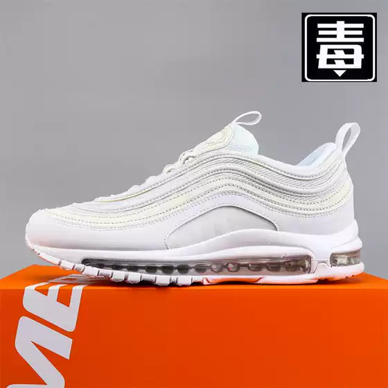 Nike Air Max 97 Full-Length Air Cushion Silver Bullet Sneakers for Men & Women, Retro Summer Casual Shoes, Pure White